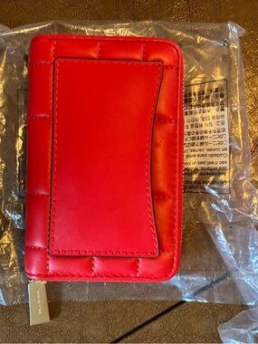 Michael Kors Red Quilted Zip Card Case
